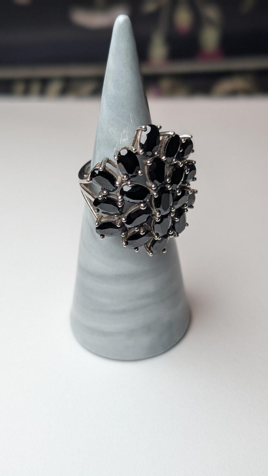Vintage Sterling Silver Black Onyx Cluster Ring | Size K | 925 Silver - Image 7