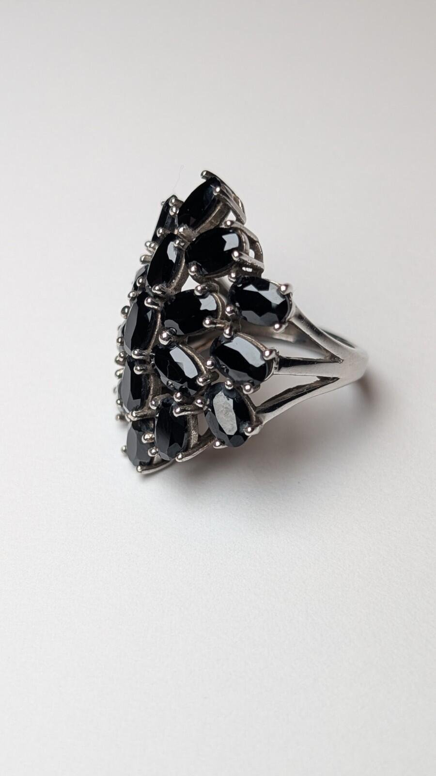 Vintage Sterling Silver Black Onyx Cluster Ring | Size K | 925 Silver - Image 8