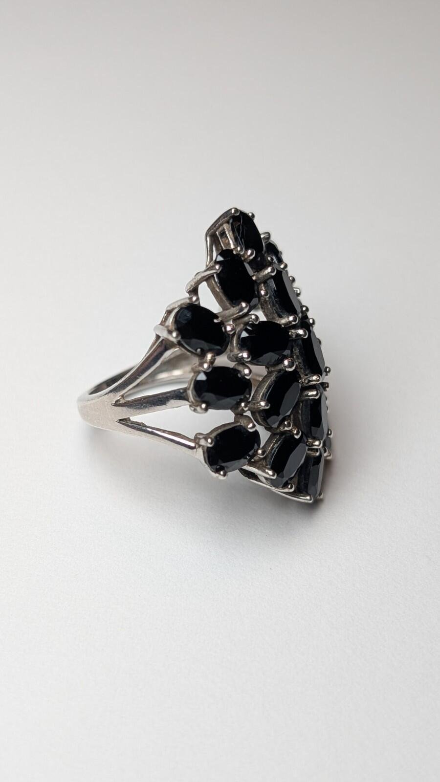 Vintage Sterling Silver Black Onyx Cluster Ring | Size K | 925 Silver - Image 9