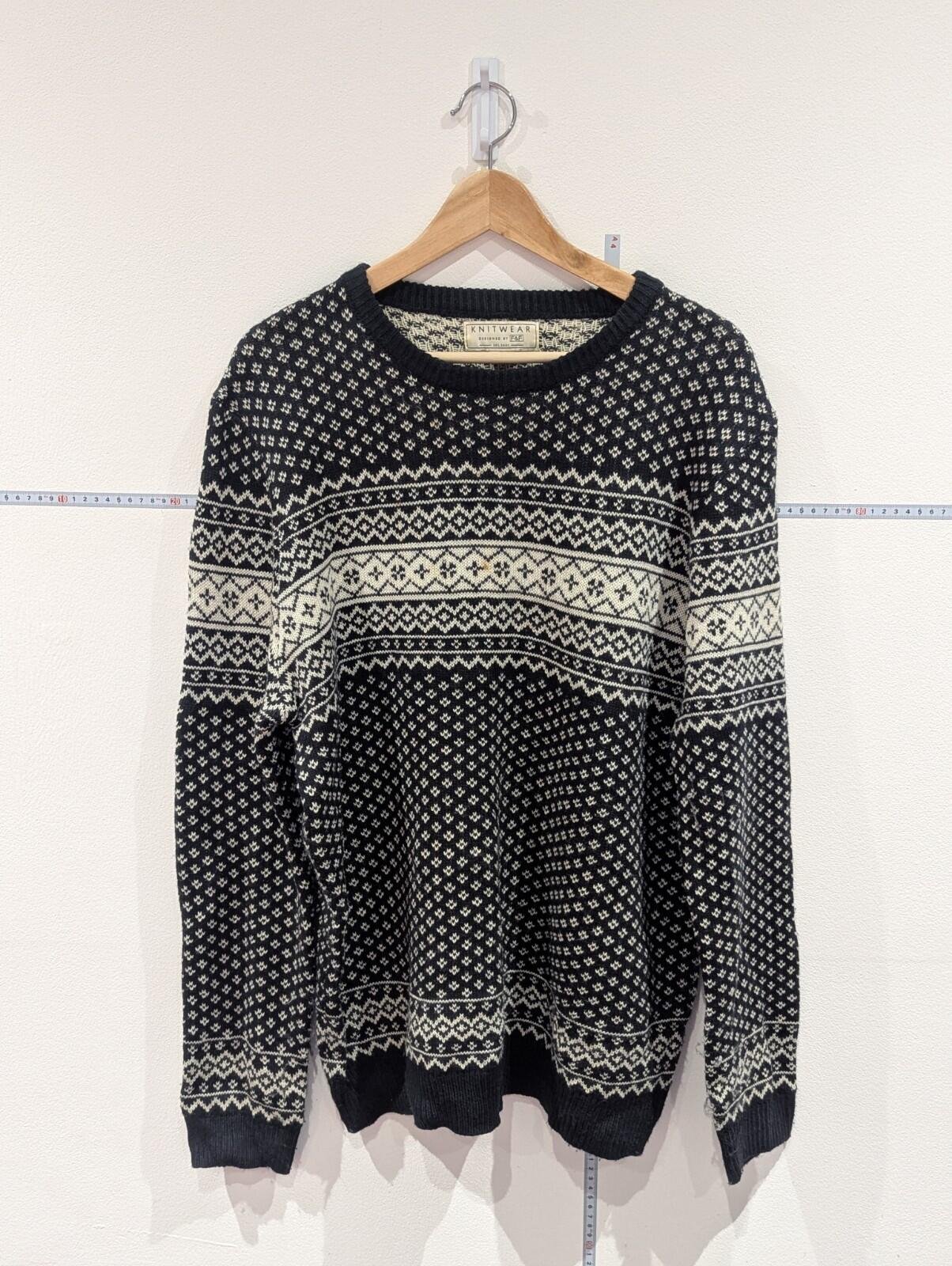 Vintage F&F Knitware Mens Cardigan Sweater Dark Blue and White Size Extra Large XL