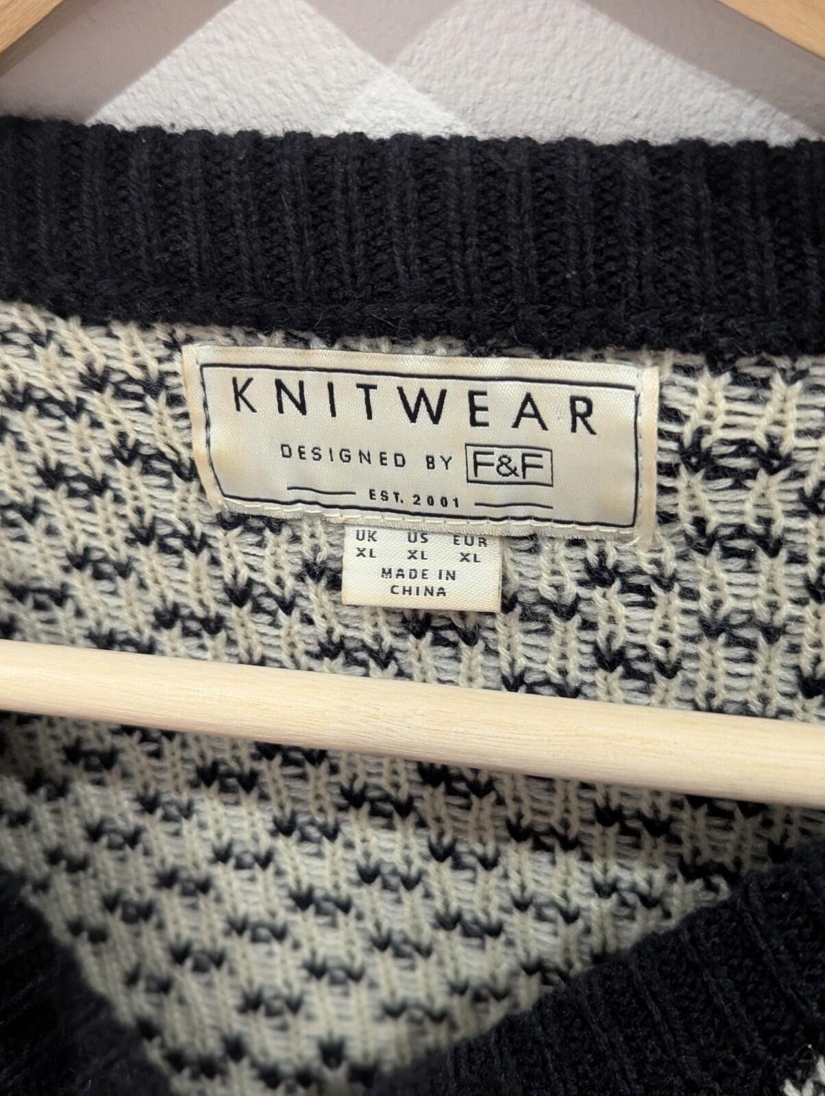 Vintage F&F Knitware Mens Cardigan Sweater Dark Blue and White Size Extra Large XL - Image 4