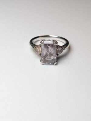 Vintage Sterling Silver Trilogy Clear DQCZ Gemstone Ring | Size Q