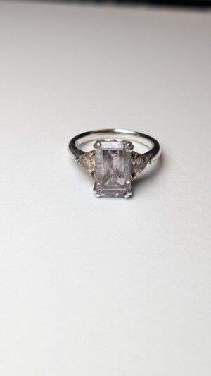 Vintage Sterling Silver Trilogy Clear DQCZ Gemstone Ring | Size Q