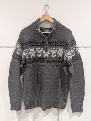 Vintage Mens Grey Jumper Size Large L Short Zip Up Sweater Knit Pullover Top