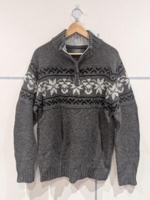 Vintage Mens Grey Jumper Size Large L Short Zip Up Sweater Knit Pullover Top