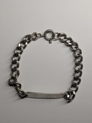 Vintage Sterling Silver Curb Link ID Bracelet Chain | 22.5cm | 36.57g