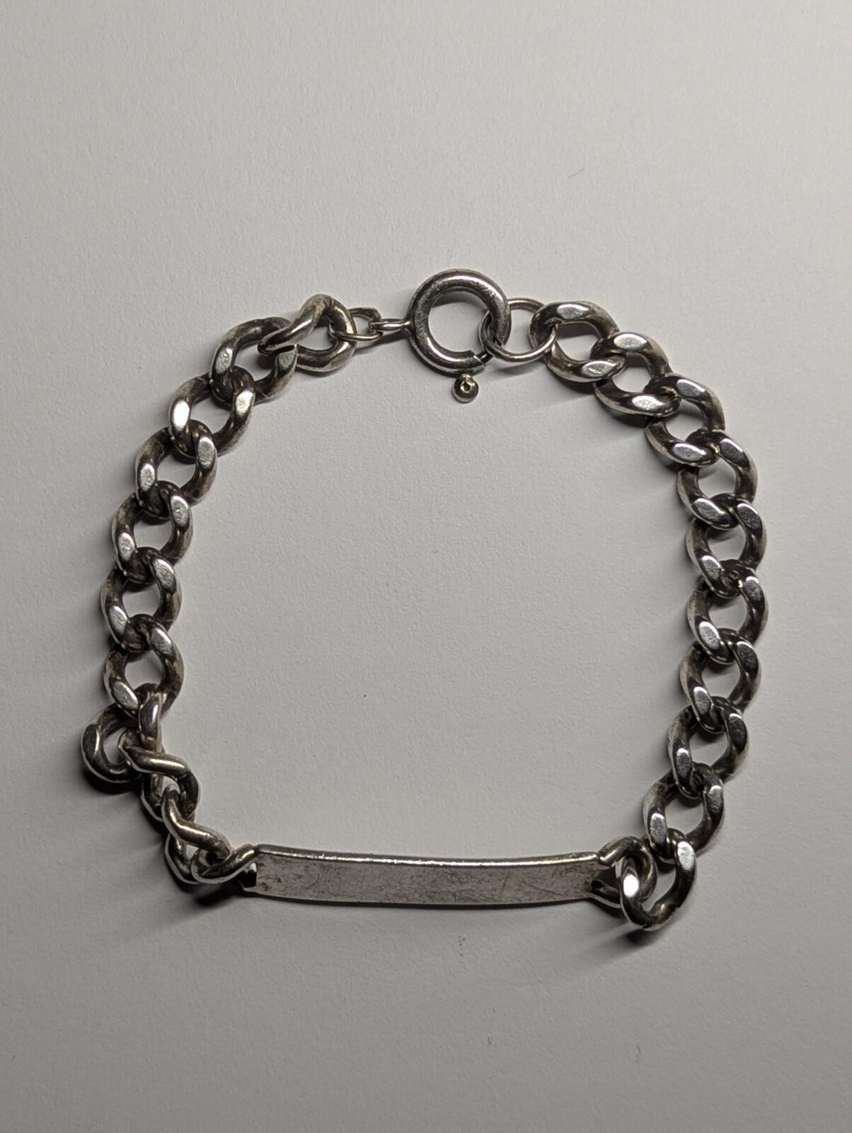 Vintage Sterling Silver Curb Link ID Bracelet Chain | 22.5cm | 36.57g