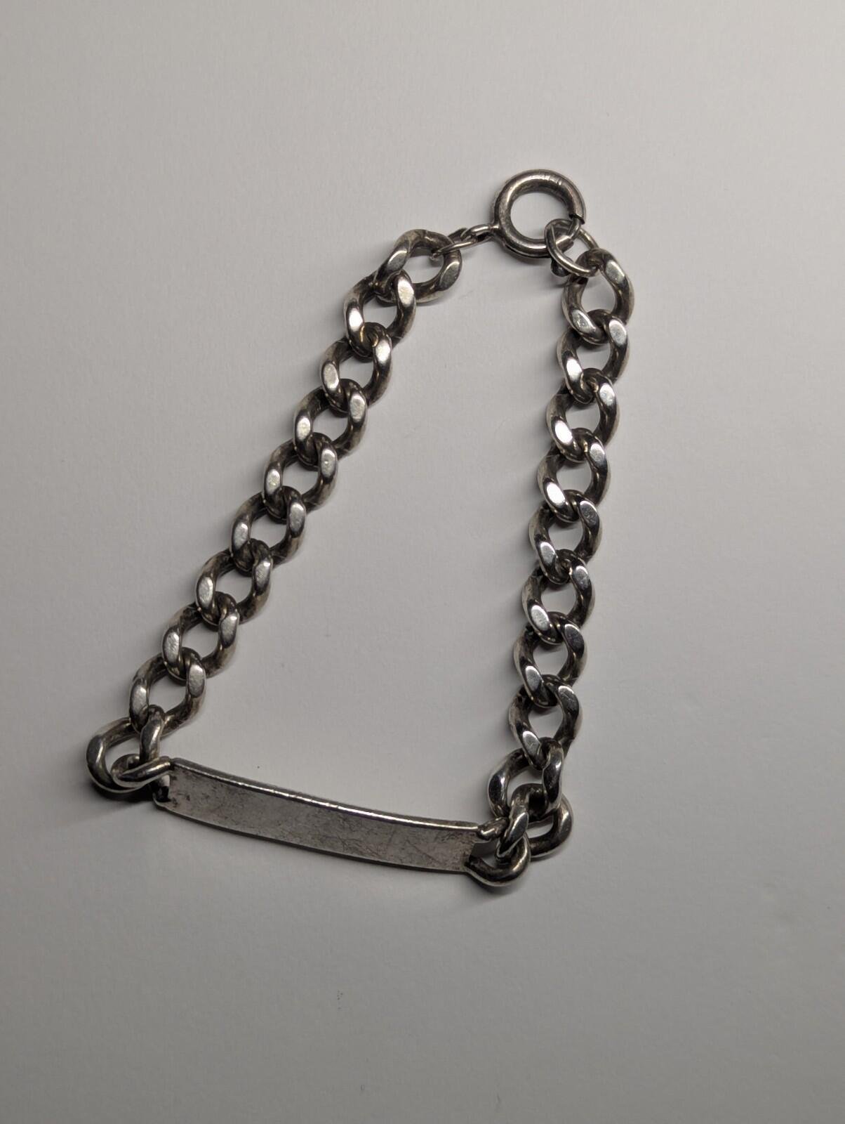 Vintage Sterling Silver Curb Link ID Bracelet Chain | 22.5cm | 36.57g - Image 5