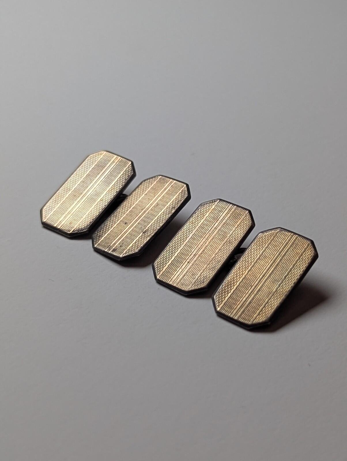 Vintage Sterling Silver 9ct on Silver Mens Cufflinks | 925 Silver Simple Design