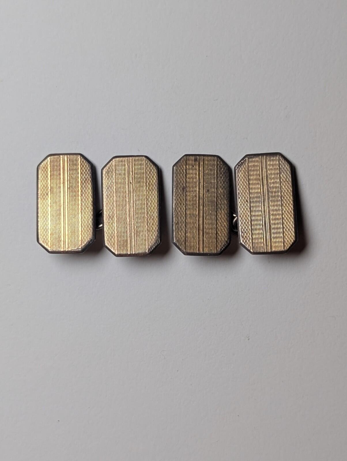 Vintage Sterling Silver 9ct on Silver Mens Cufflinks | 925 Silver Simple Design - Image 2