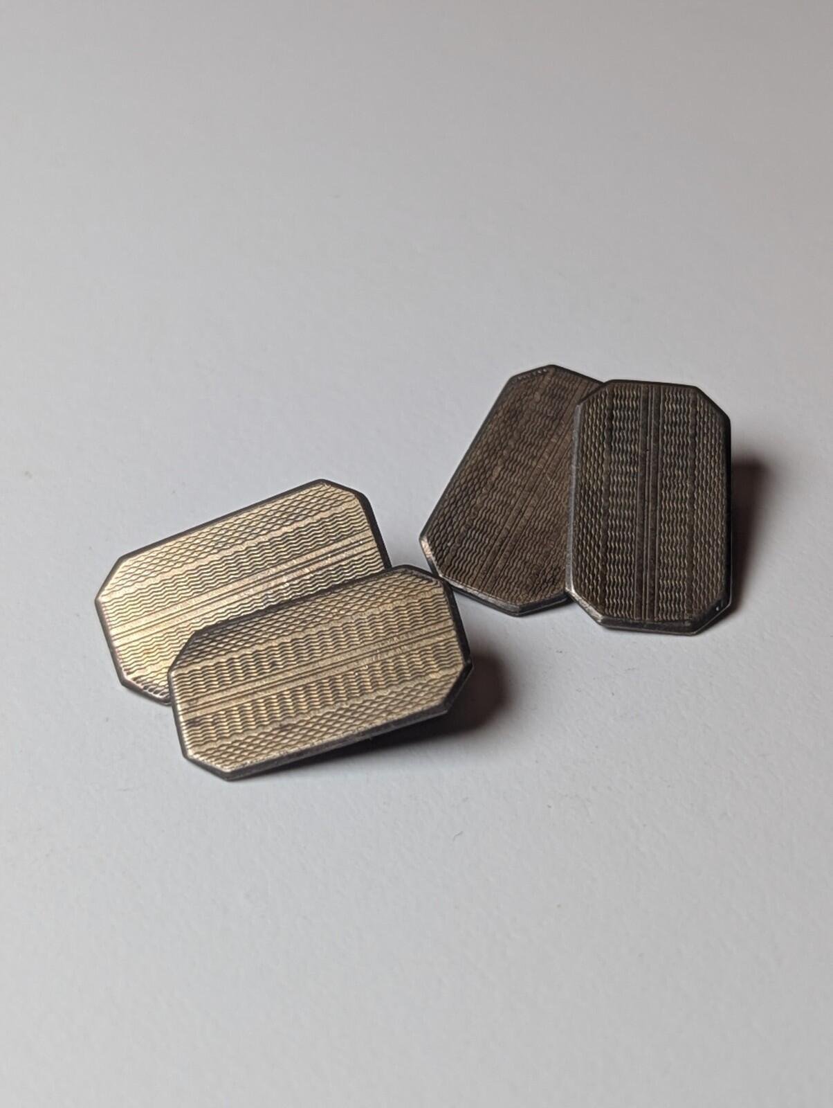 Vintage Sterling Silver 9ct on Silver Mens Cufflinks | 925 Silver Simple Design - Image 3