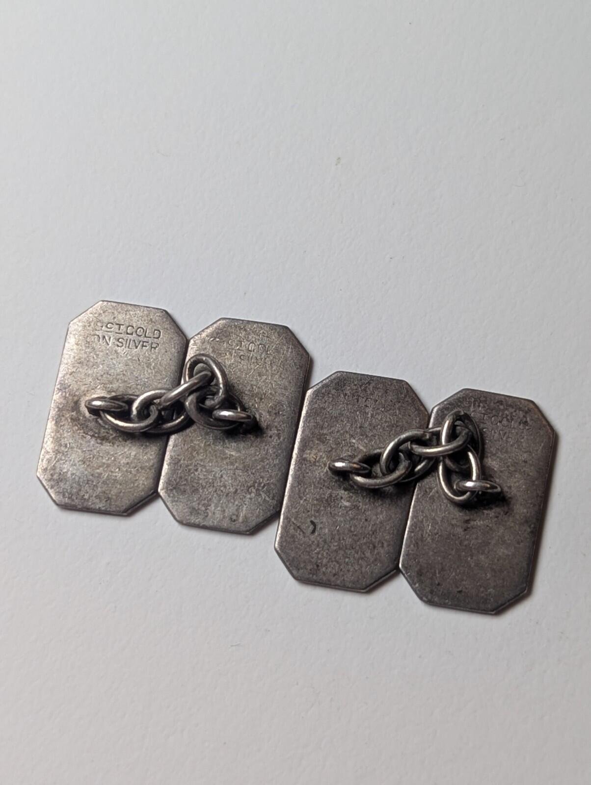 Vintage Sterling Silver 9ct on Silver Mens Cufflinks | 925 Silver Simple Design - Image 7