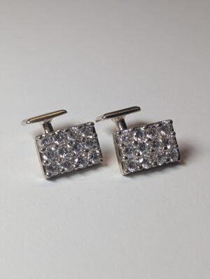 Vintage Sterling Silver Mens Clear Gemstones Cufflinks | 925 Silver