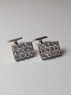 Vintage Sterling Silver Mens Clear Gemstones Cufflinks | 925 Silver