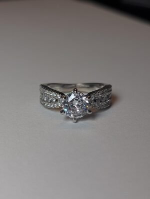 Vintage Sterling Silver CZ Stone Clear Gemstone Ring | Size L 1/2 | 925