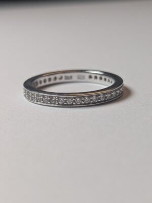 Vintage Sterling Silver CZ Stone Band Clear Gemstone Ring | Size S | 925