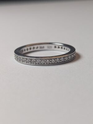 Vintage Sterling Silver CZ Stone Band Clear Gemstone Ring | Size S | 925