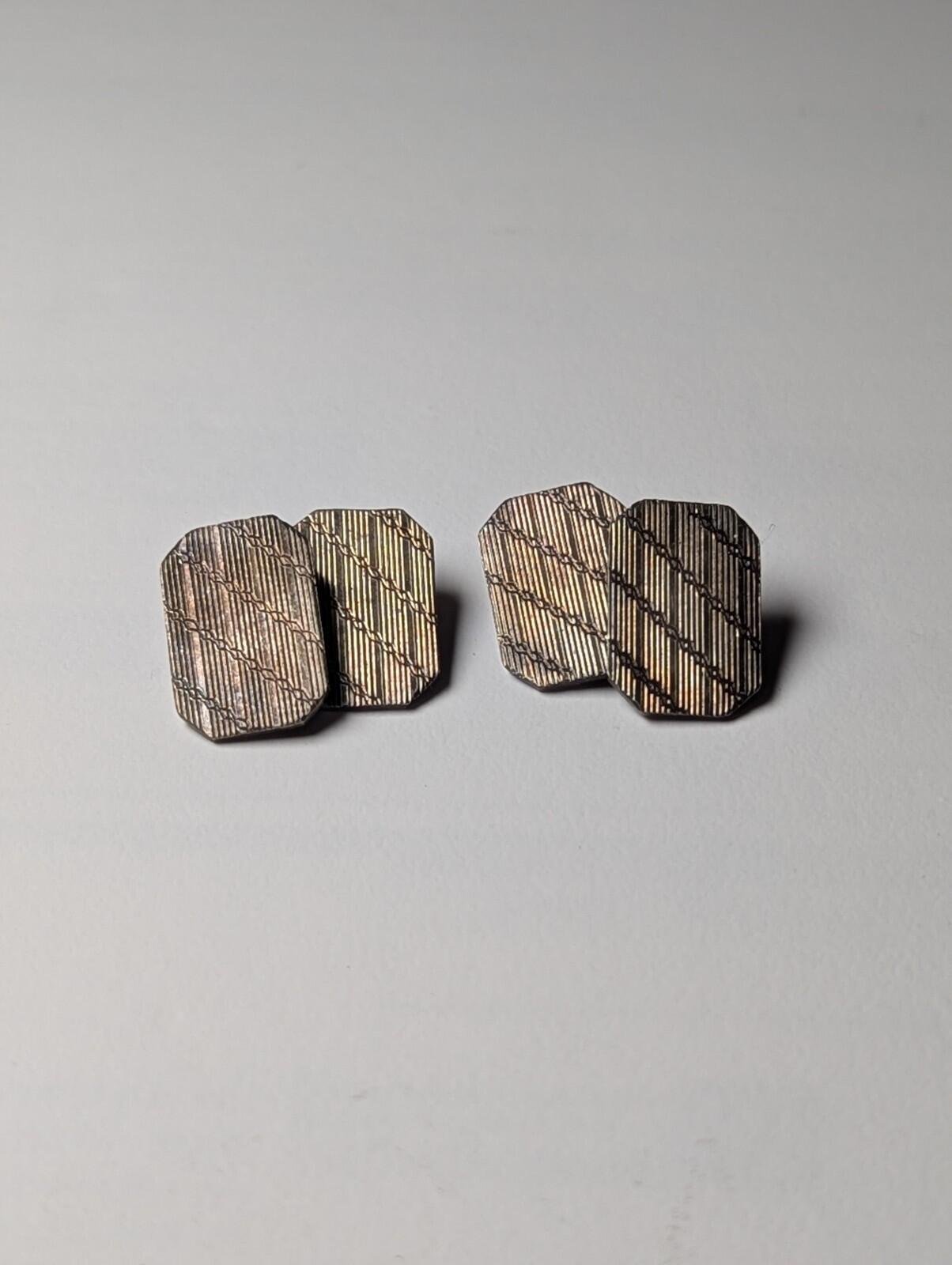Vintage Sterling Silver Rectangle Simple Design Mens Cufflinks | 925 Silver - Image 2