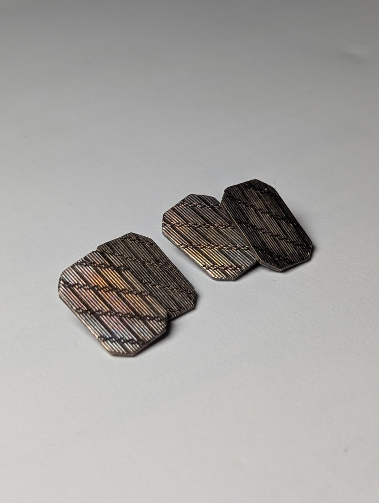 Vintage Sterling Silver Rectangle Simple Design Mens Cufflinks | 925 Silver - Image 3
