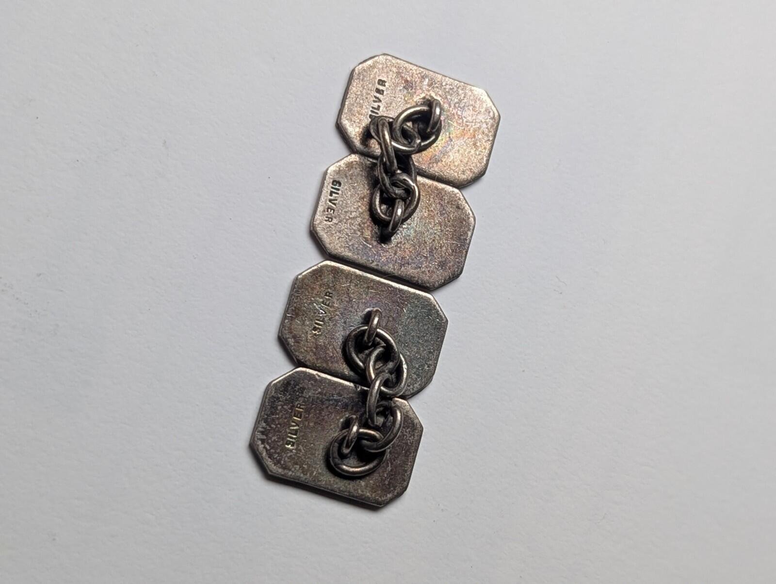 Vintage Sterling Silver Rectangle Simple Design Mens Cufflinks | 925 Silver - Image 5