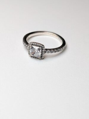 Genuine Pandora Sterling Silver Clear Gemstone Ring | Size O 1/2 | ALE S925