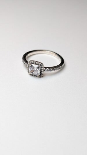 Genuine Pandora Sterling Silver Clear Gemstone Ring | Size O 1/2 | ALE S925