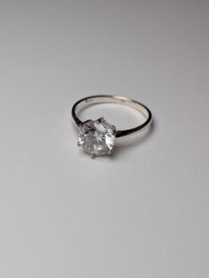Vintage Sterling Silver CZ Solitaire Clear Gemstone Ring | Size O | 925 Silver