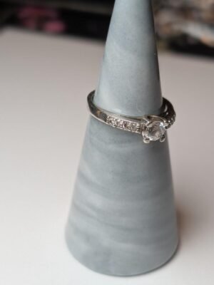 Vintage Sterling Silver CZ Stone Clear Gemstone Ring | Size M | 925
