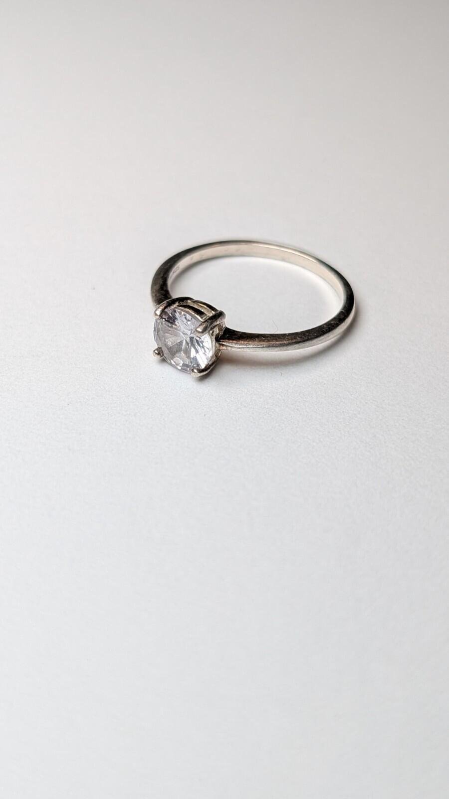 Genuine Pandora Sterling Silver Clear Gemstone Ring | Size N 1/2