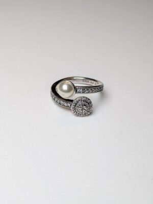 Pandora Sterling Silver Luminous Glow White Crystal Pearl Clear CZ Ring | K 1/2