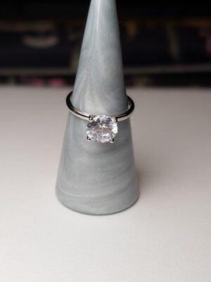 Vintage Sterling Silver CZ Solitaire Clear Gemstone Ring | Size S | 925 Silver
