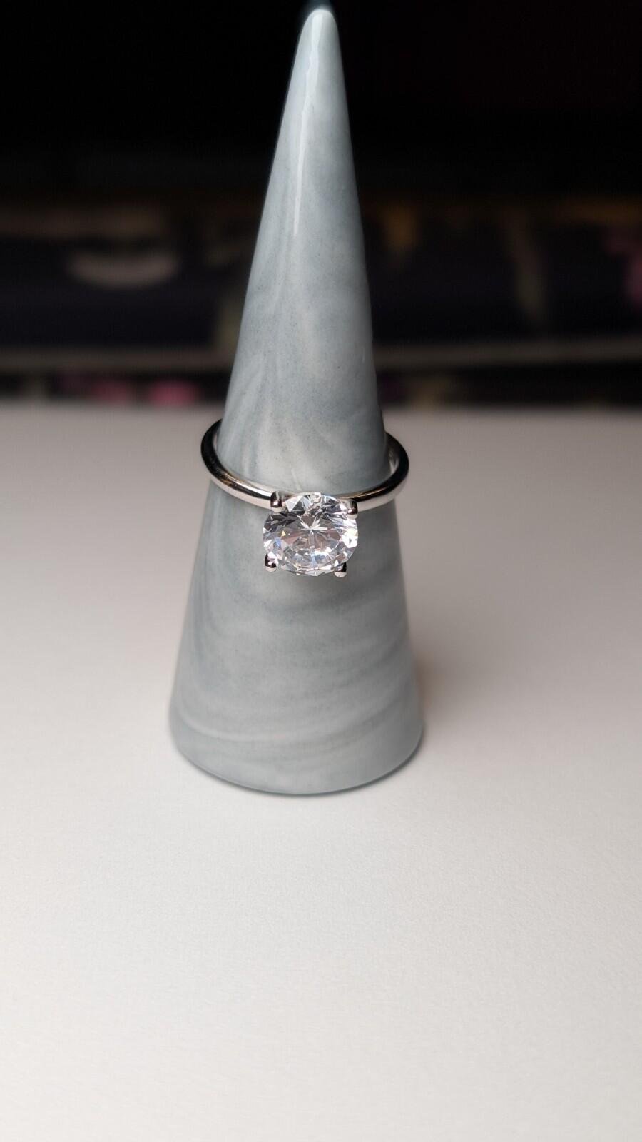 Vintage Sterling Silver CZ Solitaire Clear Gemstone Ring | Size S | 925 Silver