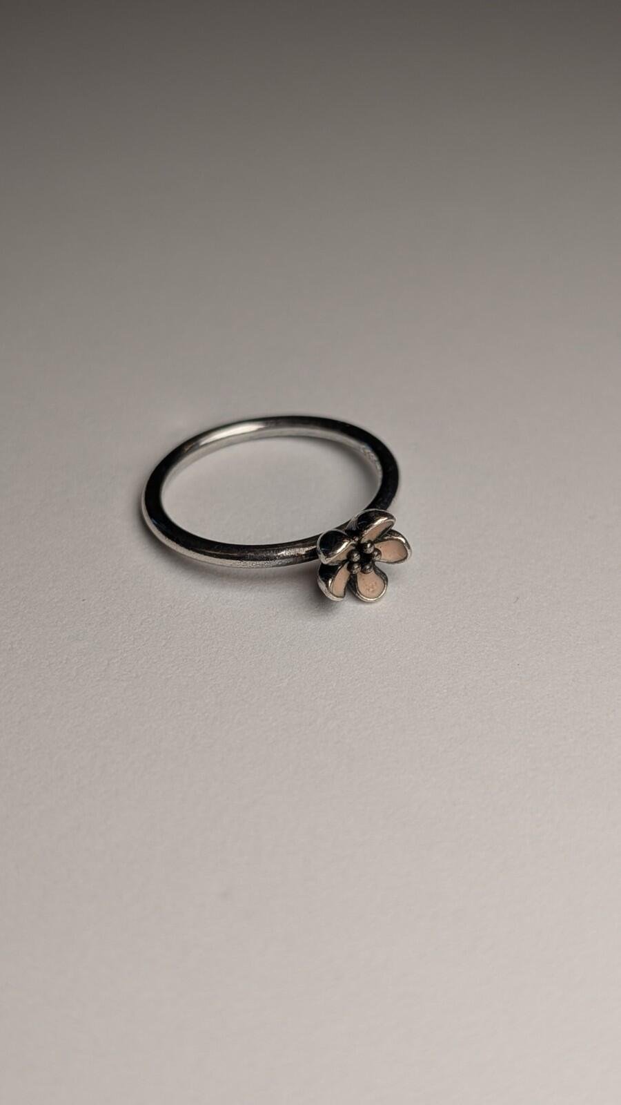 Genuine Pandora Sterling Silver Pink Enamel Cherry Blossom Flower Ring | Size P - Image 3