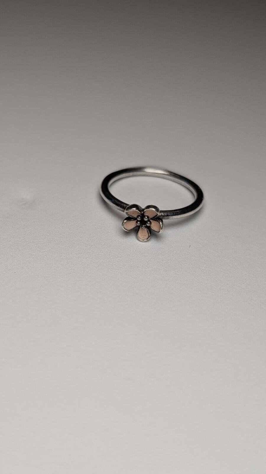 Genuine Pandora Sterling Silver Pink Enamel Cherry Blossom Flower Ring | Size P - Image 4
