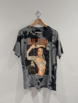 Vintage Style Aaliyah Portrait Grey & Black T Shirt Size Large