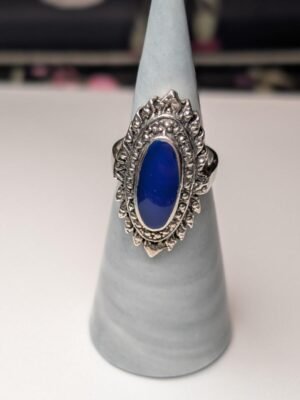 Genuine Sterling Silver Blue Lapis Lazuli Gemstone Ring | Size L 1/2 | 925