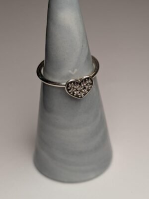 Genuine Pandora Sterling Silver Pavé Heart Ring | Size N | 925 Silver