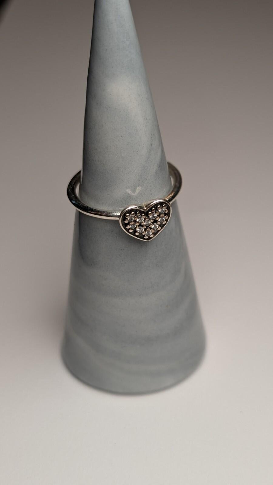 Genuine Pandora Sterling Silver Pavé Heart Ring | Size N | 925 Silver