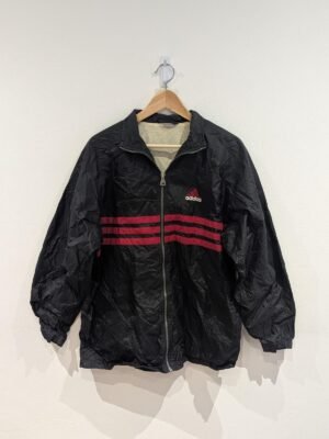Vintage 90s Adidas Windbreaker Red Stripes Full Zip Size Large