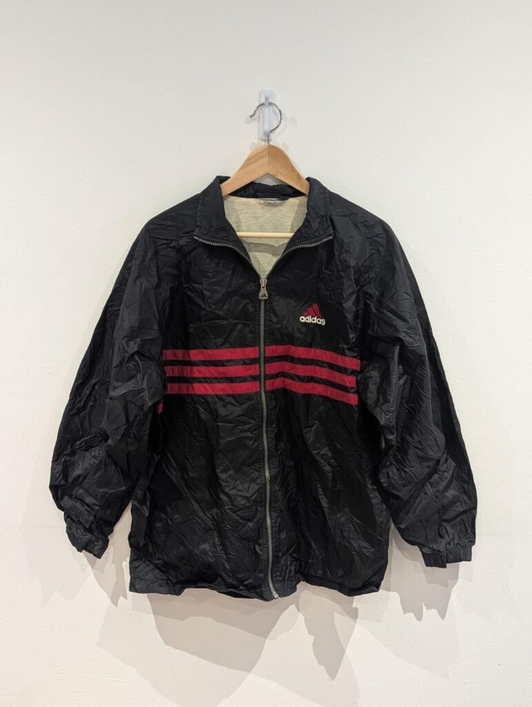 Vintage 90s Adidas Windbreaker Red Stripes Full Zip Size Large