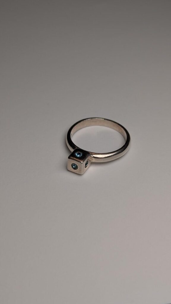 Vintage Sterling Silver Blue Gemstone Box Ring | Size M 1/2 | 925 Silver
