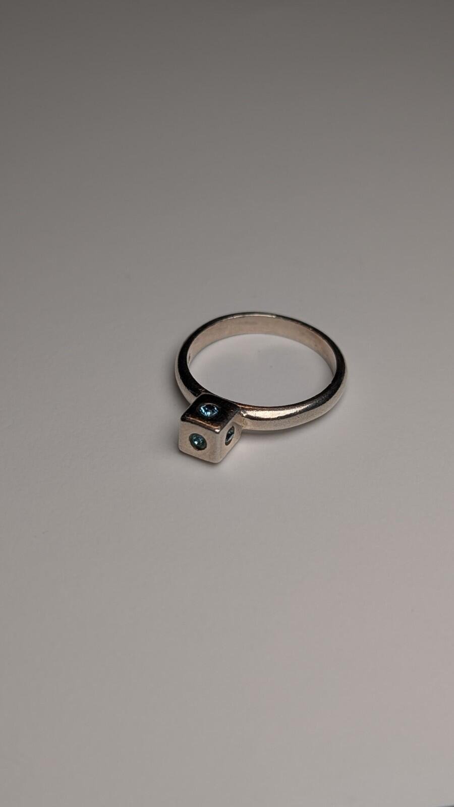 Vintage Sterling Silver Blue Gemstone Box Ring | Size M 1/2 | 925 Silver