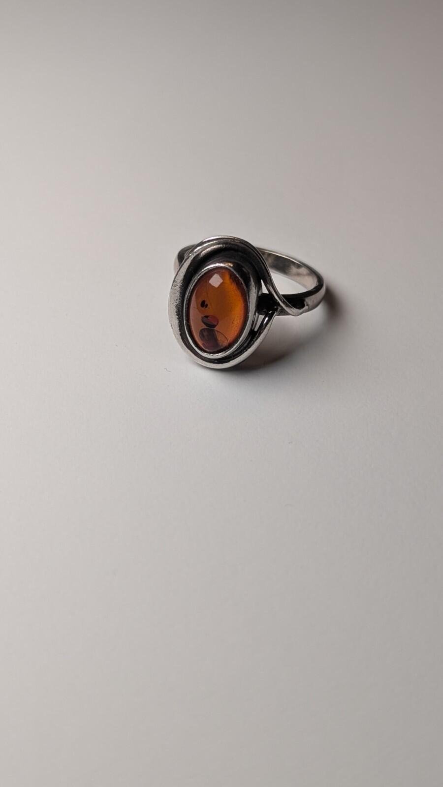 Vintage Sterling Silver Amber Gemstone Ring | Size N 1/2 | 925 Silver - Image 2