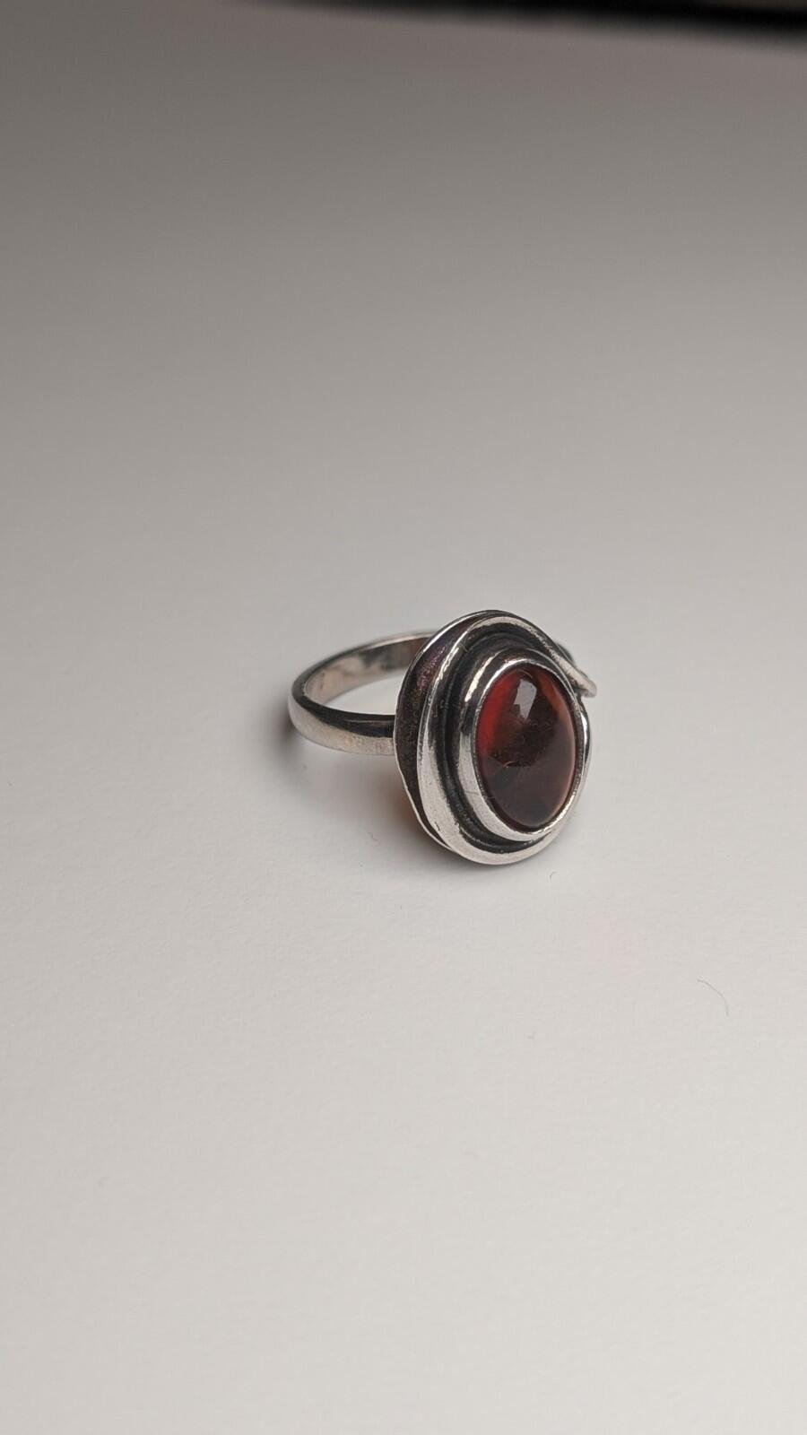 Vintage Sterling Silver Amber Gemstone Ring | Size N 1/2 | 925 Silver - Image 3