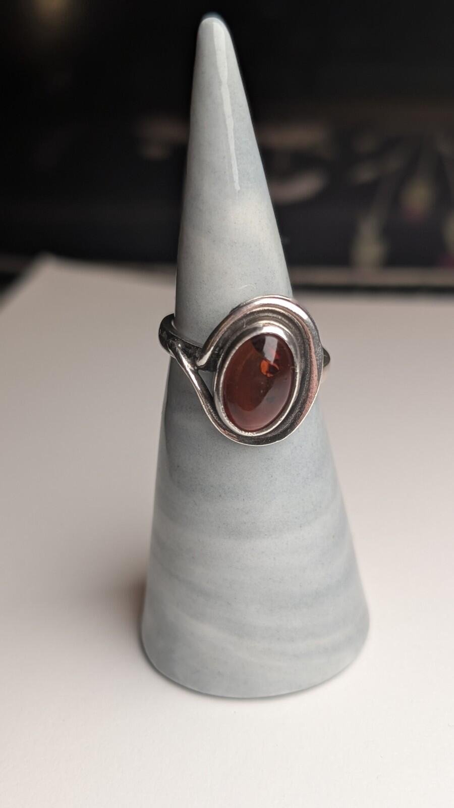 Vintage Sterling Silver Amber Gemstone Ring | Size N 1/2 | 925 Silver - Image 4