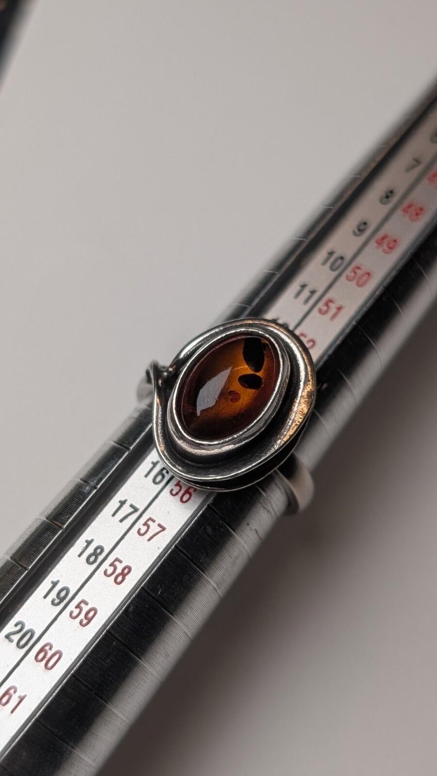 Vintage Sterling Silver Amber Gemstone Ring | Size N 1/2 | 925 Silver - Image 8