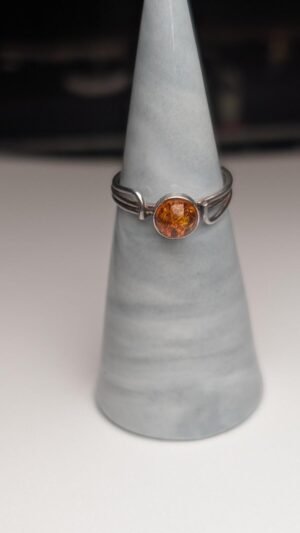 Vintage Sterling Silver Amber Gemstone Ring | Size M | 925 Silver