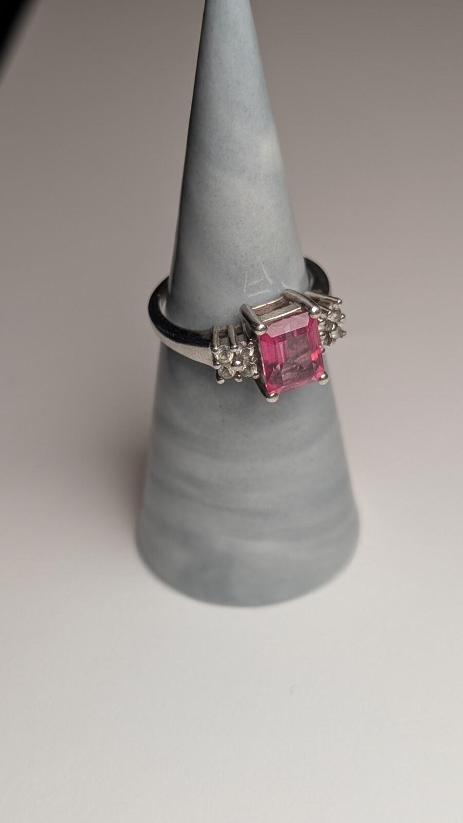 Vintage Sterling Silver Pink Stone Ring | Size O 1/2 | 925 Silver - Image 6