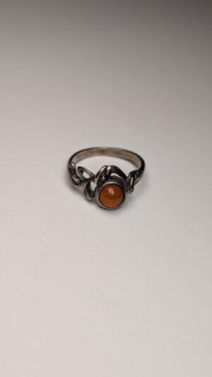 Vintage Sterling Silver Amber Gemstone Ring | Size O 1/2 | 925 Silver