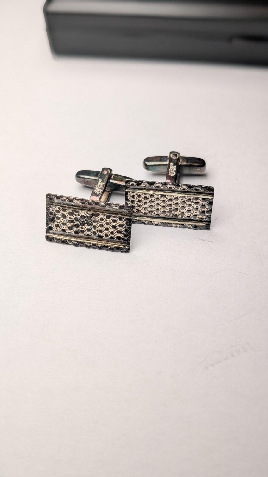 Vintage Sterling Silver Textured Mens Cuff Links | 925 Silver